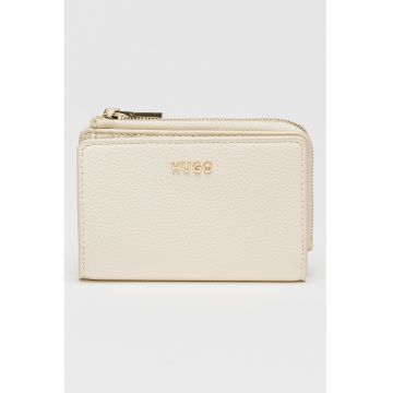 Portofel din piele ecologica cu aspect texturat - Crem