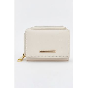 Portofel din piele ecologica cu fermoar - Alb murdar