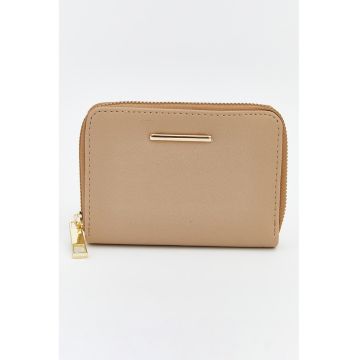 Portofel din piele ecologica cu fermoar - Bej