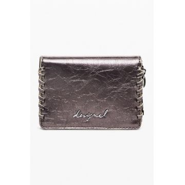 Portofel din piele ecologica cu logo metalic - Argintiu