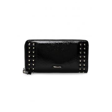 Portofel din piele ecologica lacuita cu fermoar - Negru