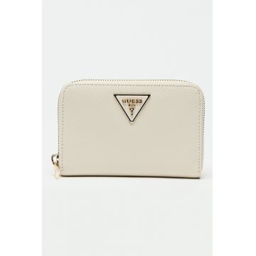 Portofel din piele ecologica saffiano cu logo metalic - Alb murdar