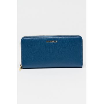 Portofel dreptunghiular de piele cu aspect granulat - Albastru