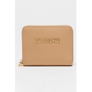 Portofel mic cu fermoar si aplicatie logo metalica - Maro camel