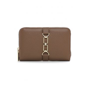 Portofel mic cu fermoar si logo - Maro inchis