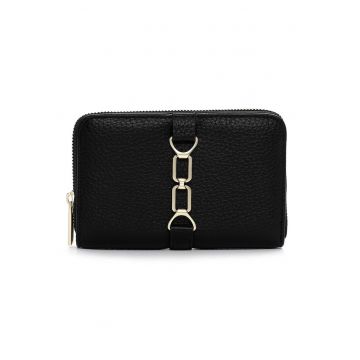 Portofel mic cu fermoar si logo - Negru