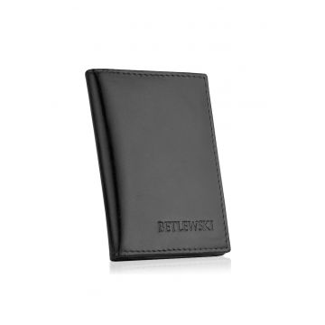 Portofel pentru carti de vizita -  Piele naturala - 10 cm x 7 -5 cm x 1 cm - Negru