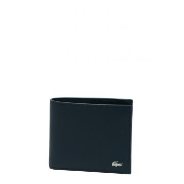 Portofel pliabil de piele cu aplicatie logo - Bleumarin