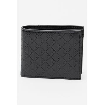 Portofel pliabil de piele cu aspect texturat - Negru