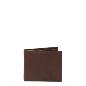 Portofel pliabil de piele cu logo stantat - Maro