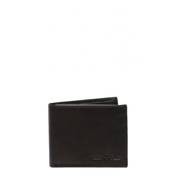 Portofel pliabil de piele cu logo stantat - Negru