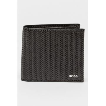 Portofel pliabil din piele cu aspect tesut - Maro inchis