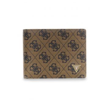 Portofel pliabil din piele cu imprimeu logo Milano - Negru/Maro inchis