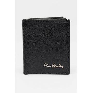 Portofel pliabil din piele cu logo metalic - Negru