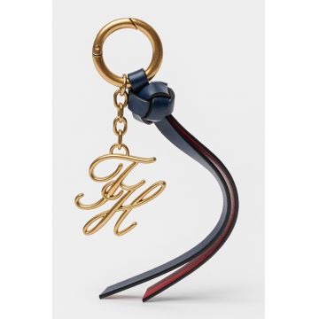 Breloc cu monograma metalica - Rosu/Auriu/Bleumarin