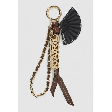 Breloc de piele ecologica cu logo metalic - Auriu/Negru/Maro