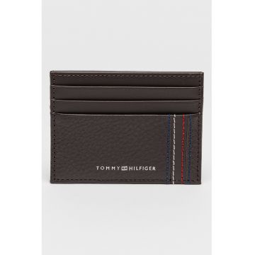 Portcart de piele cu imprimeu logo - Maro inchis