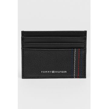 Portcart de piele cu imprimeu logo - Negru