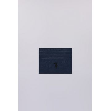 Portcart din piele cu logo - Bleumarin