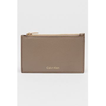 Portcart din piele ecologica cu detaliu logo - Auriu/Maro taupe