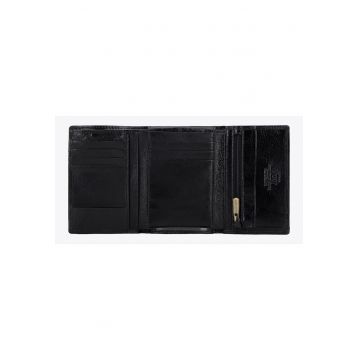 Portofel barbati  din piele naturala - 9 locuri pentru carduri - 13x9cm - negru-auriu