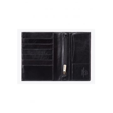 Portofel barbati  din piele naturala - negru - 15x10 -5cm - cu 11 locuri pentru carduri - 5 buzunare