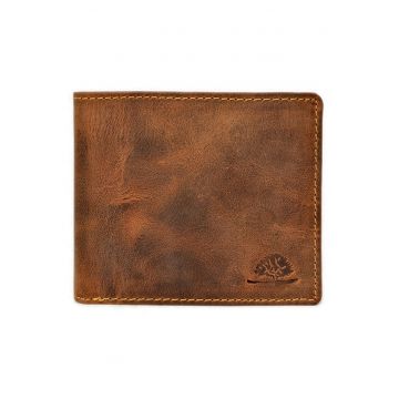 Portofel barbati piele naturala maro antichizat 12 x 10 cm (1672-25) - Vintage -  Maro antichizat