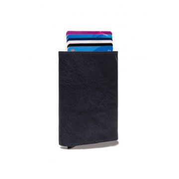 Portofel carduri unisex piele naturala - Paris - - Bleumarin