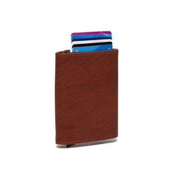 Portofel carduri unisex piele naturala - Paris - - Coniac