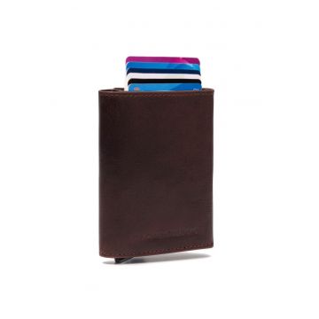 Portofel carduri unisex piele naturala - Paris - - Maro