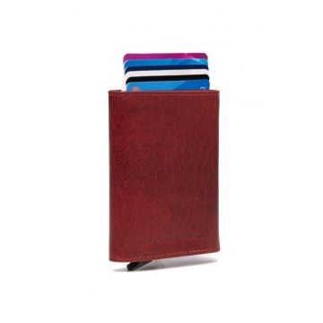 Portofel carduri unisex piele naturala - Paris - - Rosu