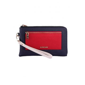 Portofel cu bareta pentru incheietura si aspect granulat - Rosu/Alb/Bleumarin