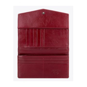 Portofel dama  din piele naturala - rosu - cu 12 locuri pentru carduri - cu fermoar - dimensiuni variabile.