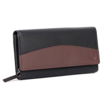 Portofel dama Marquise, Bluma PT1503, piele naturala, Negru/Maro