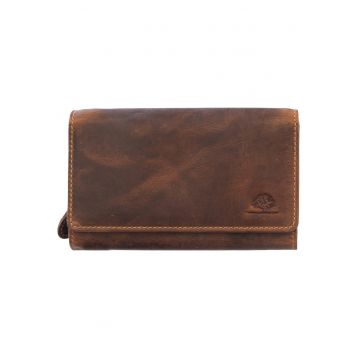 Portofel dama piele naturala maro antichizat 17 x 10 cm - Vintage -  Maro antichizat