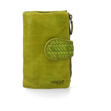 Portofel dama  piele naturala - verde - 16 -5x10x3cm - cu 1 buzunar exterior - inchidere cu capsa