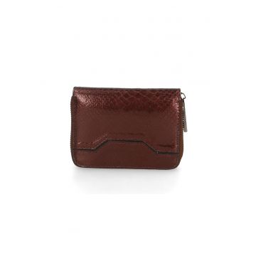 Portofel de piele cu aspect de piele de reptila 225679 - Maro inchis