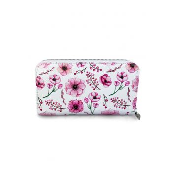 Portofel de piele cu buzunar cu fermoar - Alb/Fucsia