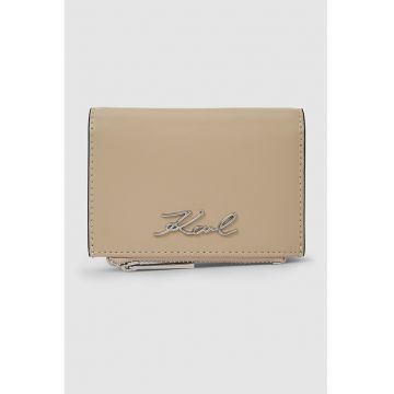 Portofel de piele cu logo metalic - Maro nisip