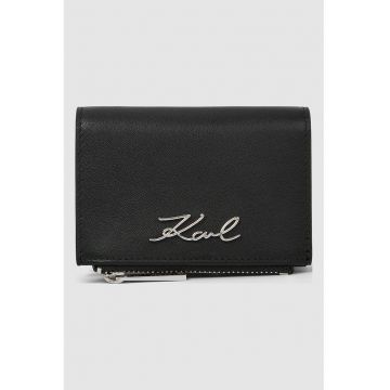 Portofel de piele cu logo metalic - Negru