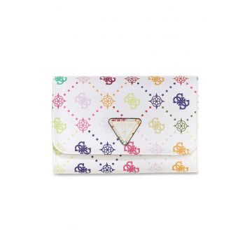 Portofel de piele ecologica bareta detasabila de incheietura Silia - Alb/Verde/Roz