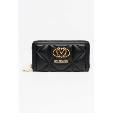 Portofel de piele ecologica cu detaliu logo - Negru