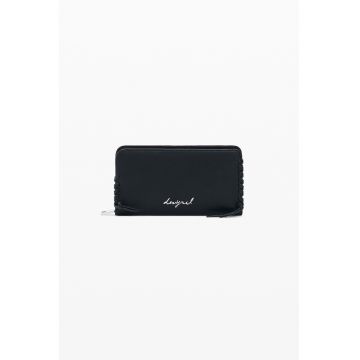 Portofel de piele ecologica cu fermoar - Negru antracit