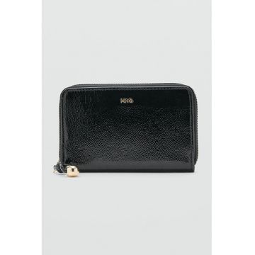 Portofel de piele ecologica cu fermoar - Negru