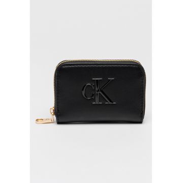 Portofel de piele ecologica cu fermoar si logo Bold Medium - Auriu/Negru