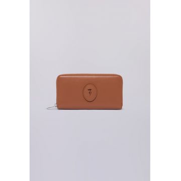 Portofel din piele cu fermoar - Caramel
