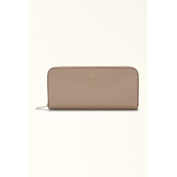 Portofel din piele cu fermoar si detaliu logo Camelia