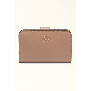 Portofel din piele cu logo Camelia - Maro camel