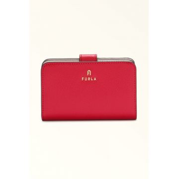 Portofel din piele cu logo Camelia - Rosu vermillion