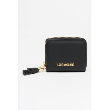 Portofel din piele ecologica cu detaliu cu canaf - Negru